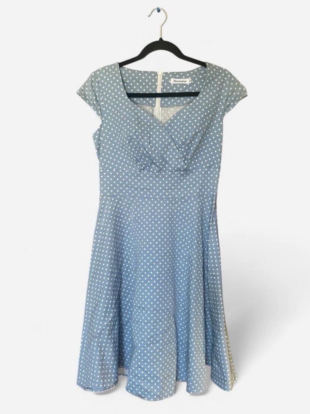 Vintage-Inspired Blue Polka Dot Fit & Flare Dress